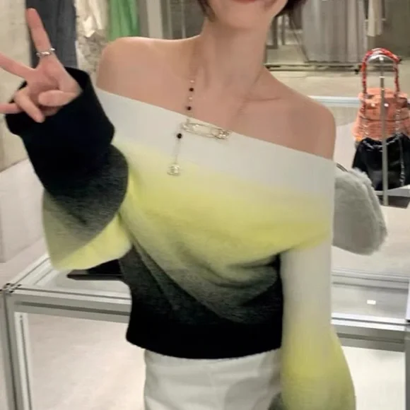 multi-wear gradient one-shoulder sweater
